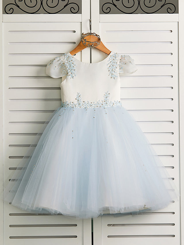 Gorgeous Cap Sleeve Jewel Neck Flower Girl Dresses Satin Tulle With Beading-BallBride