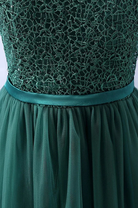Gorgeous Cap Sleeves Lace Prom Dress Long Tulle Zipper Evening Gowns-BallBride