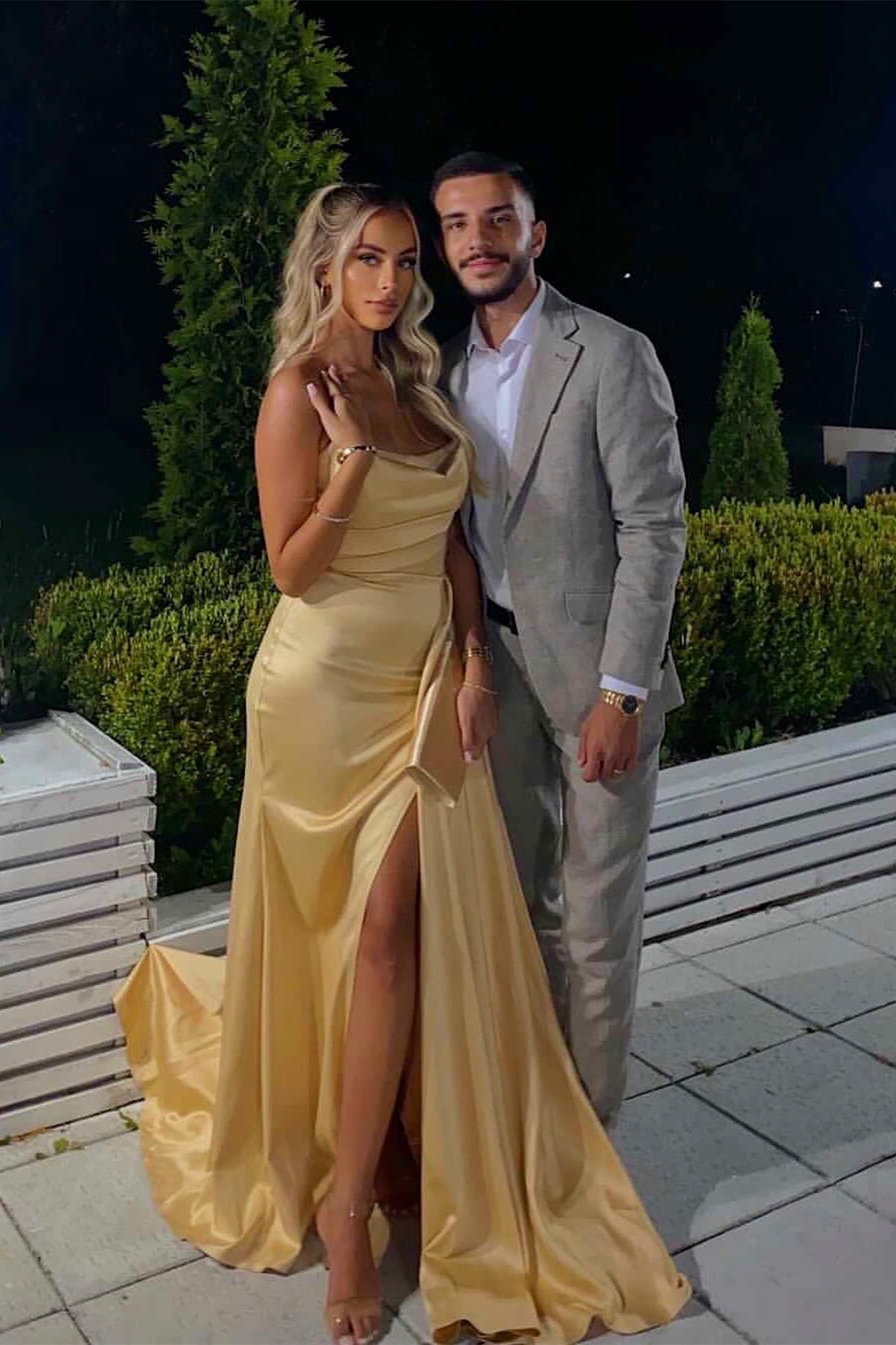 Gorgeous Champagne Strapless Mermaid Prom Dress With Split Ruffles-BallBride