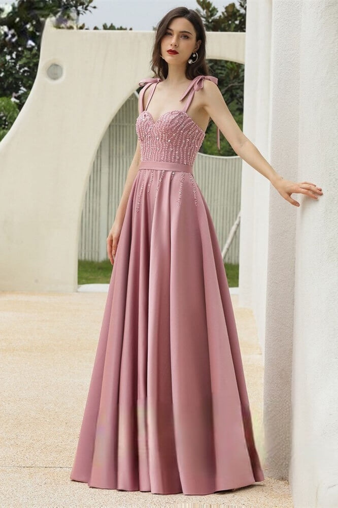 Gorgeous Dusty Pink Sweetheart Prom Dress with Beadings Sleeveless-BallBride