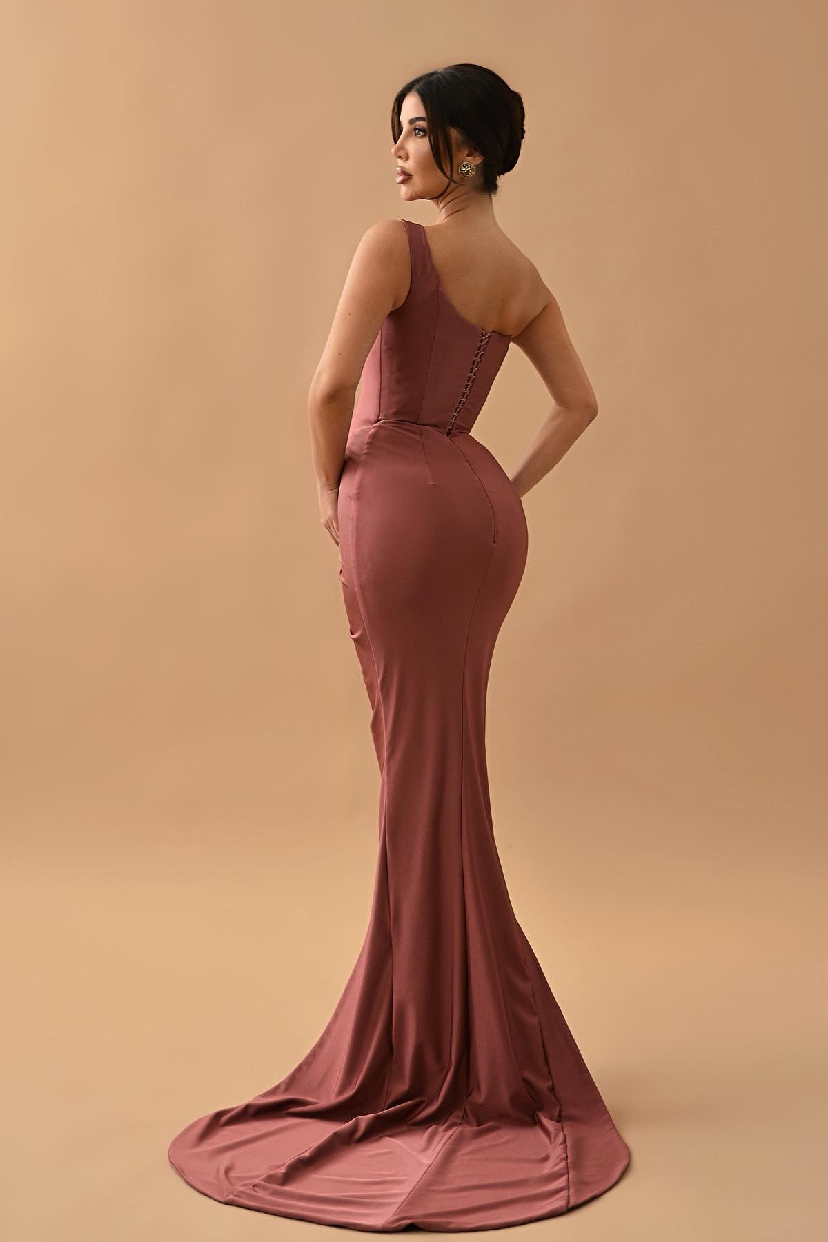 Gorgeous Dusty Rose One-Shoulder Mermaid Prom Dress with Pleats and Split-BallBride