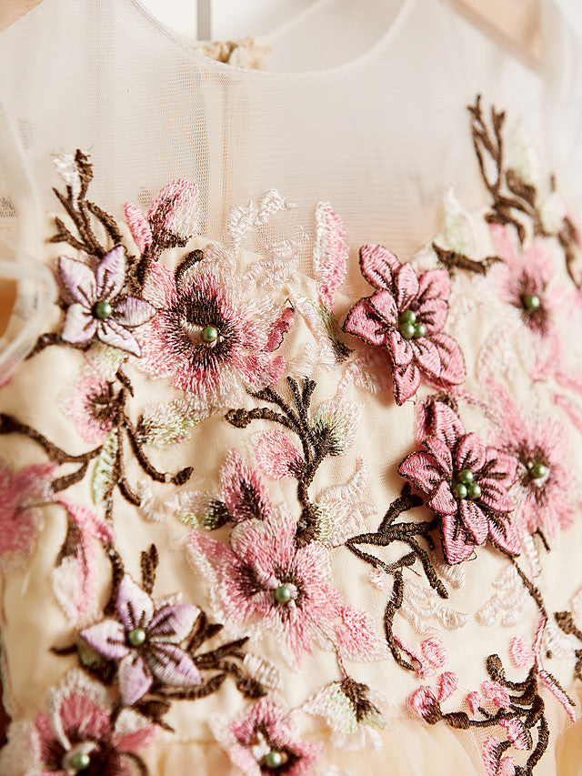 Gorgeous Embroidered Cap Sleeve Jewel Knee Length Flower Girl Dress-BallBride