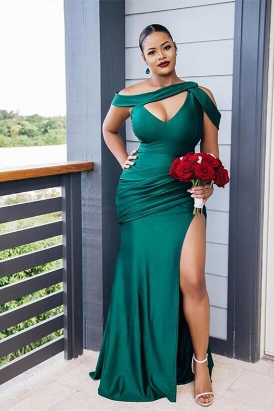 Gorgeous Emerald Green Mermaid Long Bridesmaid Dress With Split-BallBride