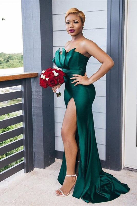 Gorgeous Emerald Green Mermaid Long Bridesmaid Dress With Split-BallBride