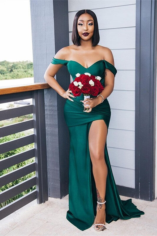 Gorgeous Emerald Green Mermaid Long Bridesmaid Dress With Split-BallBride