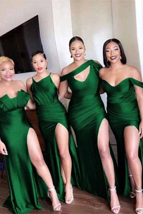 Gorgeous Emerald Green Mermaid Long Bridesmaid Dress With Split-BallBride