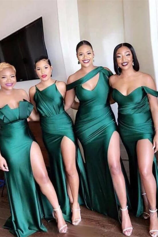 Gorgeous Emerald Green Mermaid Long Bridesmaid Dress With Split-BallBride