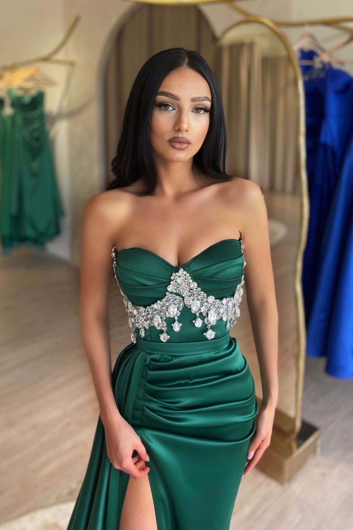 Gorgeous Emerald Green Sweetheart Mermaid Prom Dress With Beadings & Split-BallBride