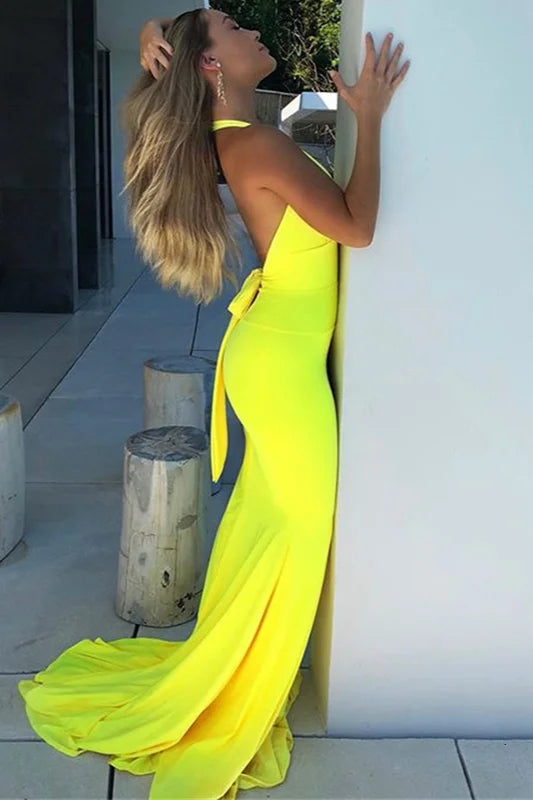 Gorgeous Halter Backless Mermaid Prom Dress Long Evening Party Gowns Online-BallBride