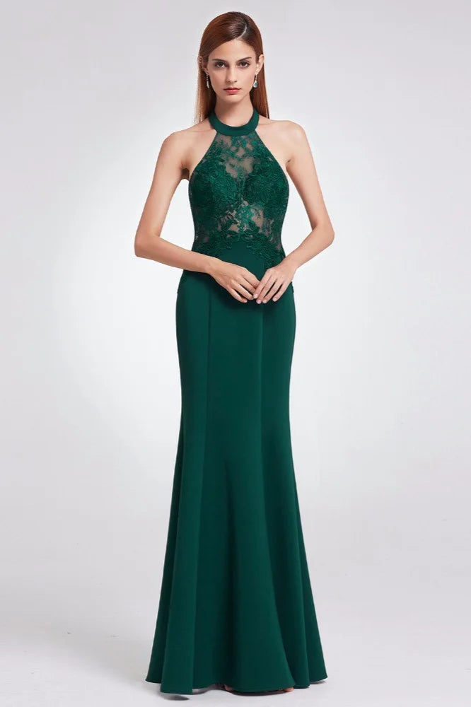 Gorgeous Halter Lace Mermaid Plus Size Evening Dress Online-BallBride