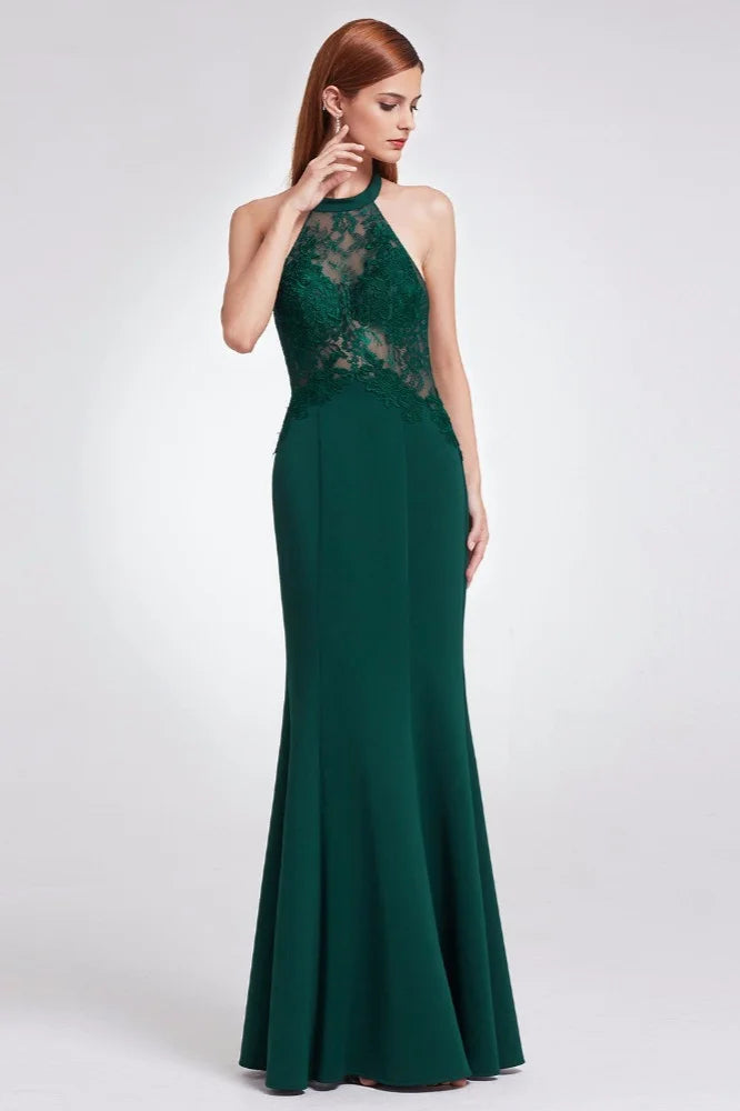Gorgeous Halter Lace Mermaid Plus Size Evening Dress Online-BallBride