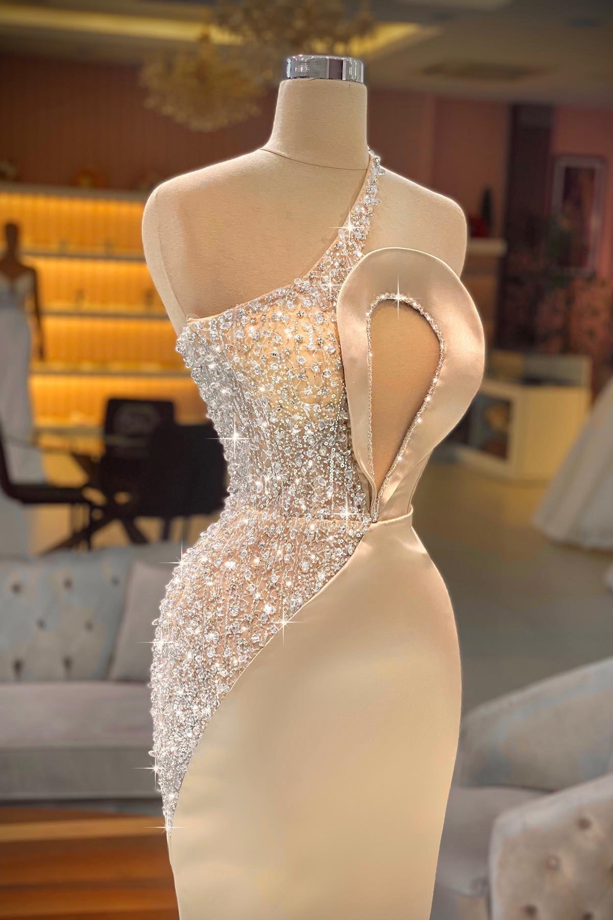 Gorgeous Halter Mermaid Prom Dress with Keyhole, Beadings, and Sequins-BallBride