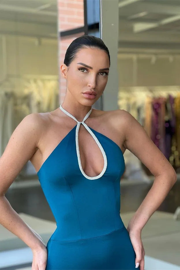 Gorgeous Halter Sleeveless Mermaid Evening Dress Long Keyhole Online-BallBride