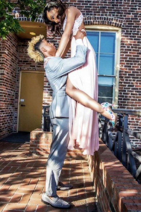 Gorgeous Halter V-Neck Sleeveless Chiffon Prom Dress Long-BallBride