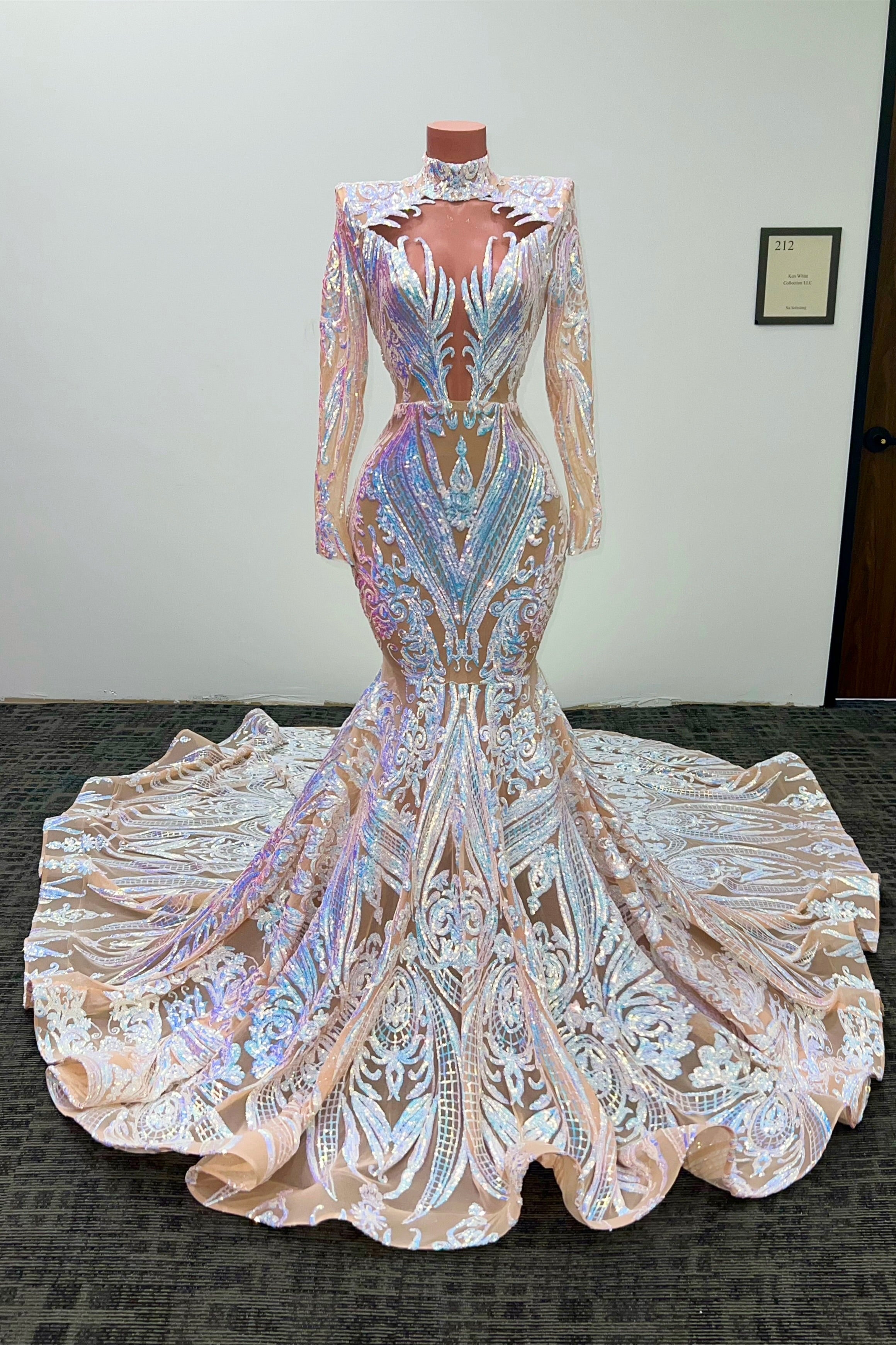 Gorgeous High Neck Long Sleeves Mermaid Prom Dress With Sequins-BallBride