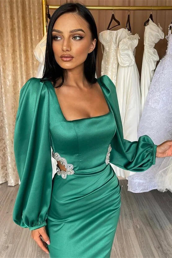 Gorgeous Jade Long Sleeves Square Mermaid Evening Dress Long-BallBride