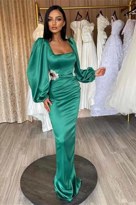 Gorgeous Jade Long Sleeves Square Mermaid Evening Dress Long-BallBride