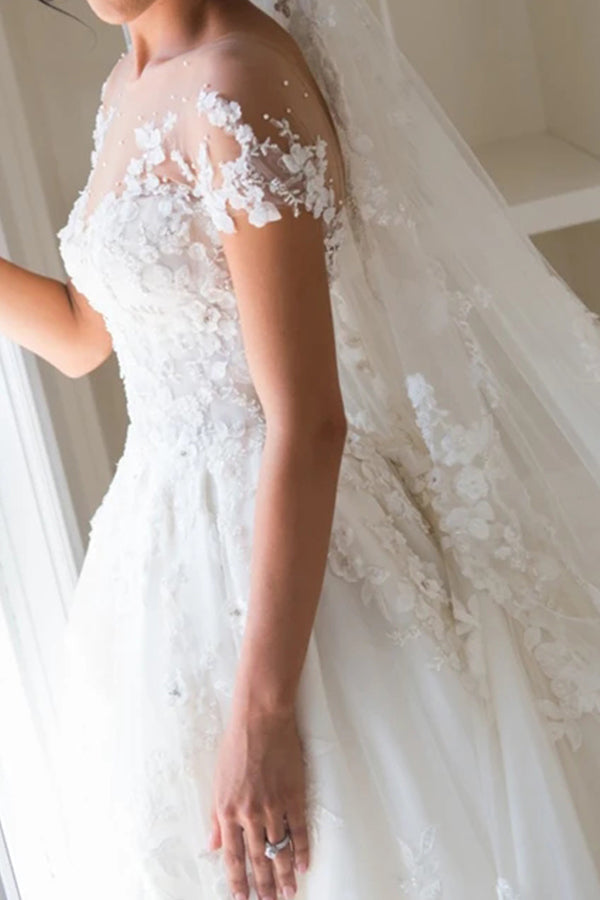 Gorgeous Jewel Beaded Tulle Wedding Dress-BallBride