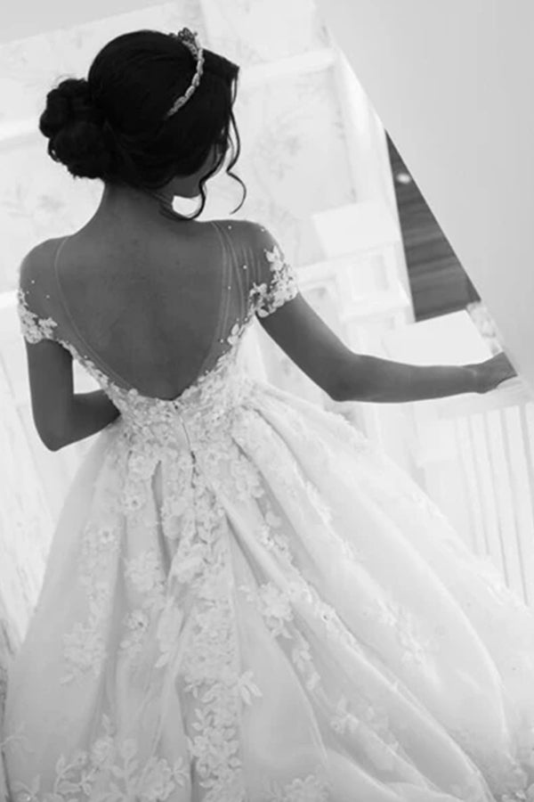 Gorgeous Jewel Beaded Tulle Wedding Dress-BallBride