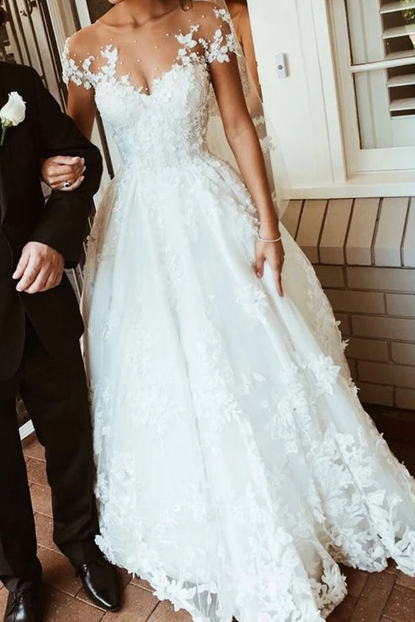 Gorgeous Jewel Beaded Tulle Wedding Dress-BallBride