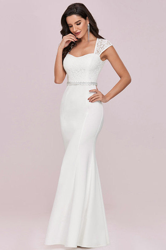 Gorgeous Lace Cap Sleeves Wedding Dress with Beads-BallBride