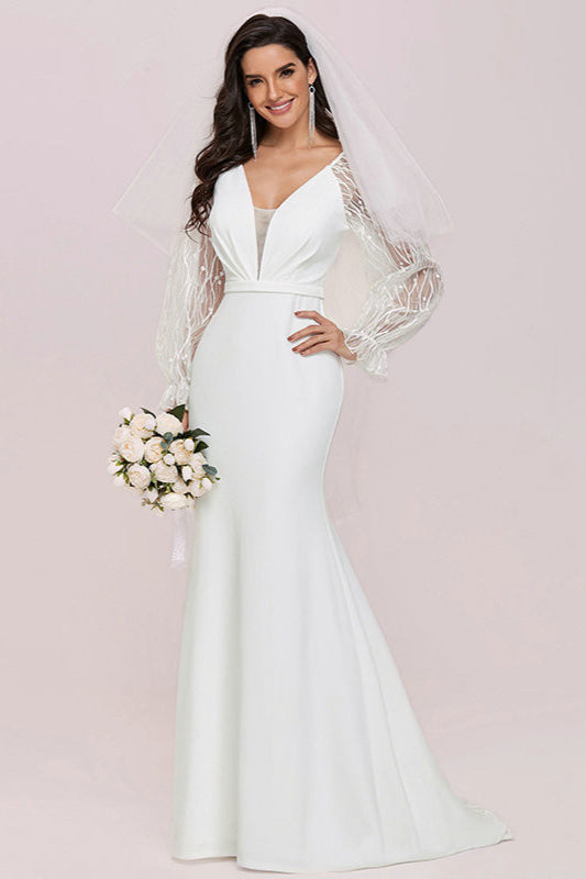 Gorgeous Lace Long Sleeve Wedding Dress Mermaid-BallBride