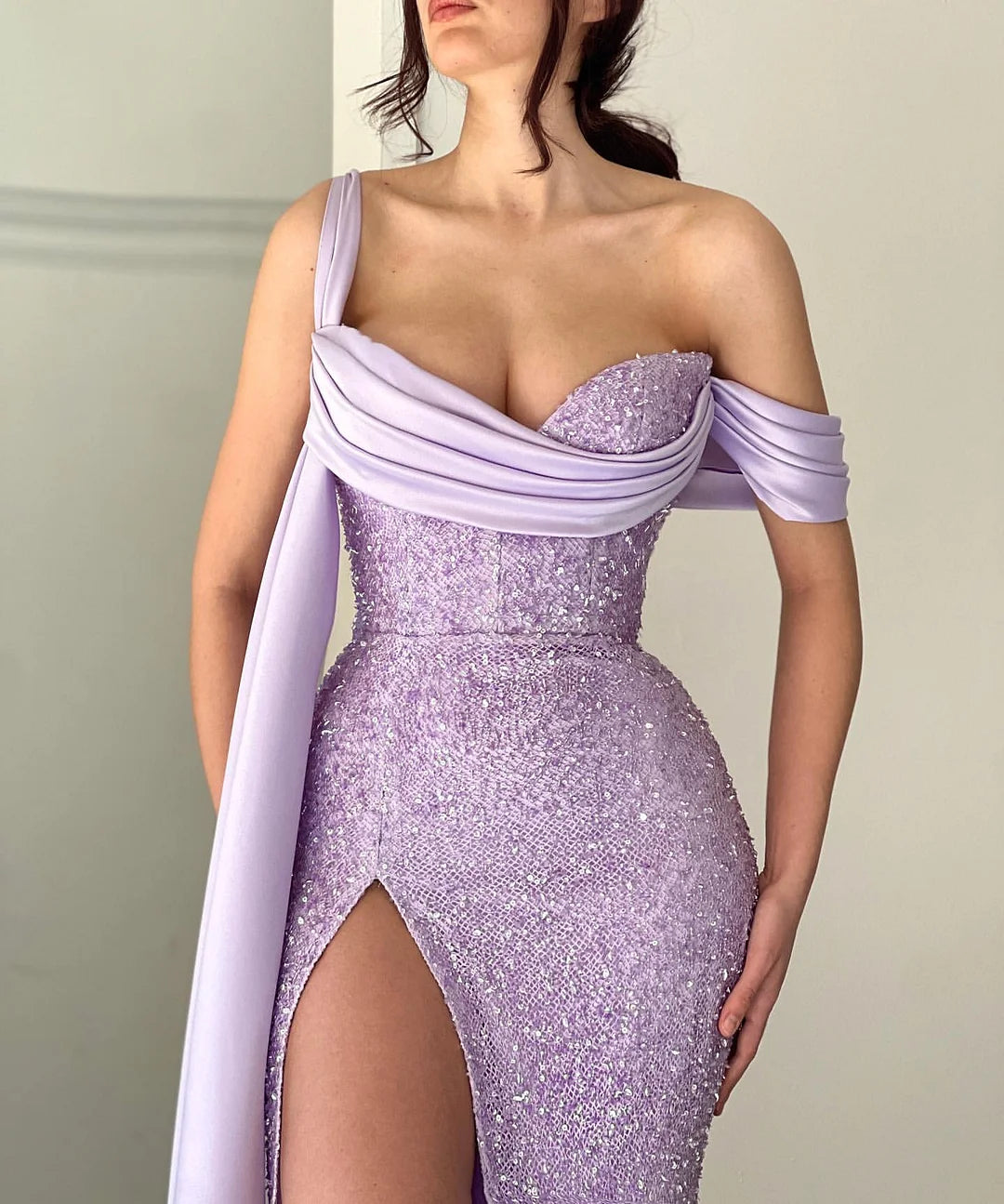 Gorgeous Lilac Sequins Beads Evening Dress Mermaid Long With Split-BallBride