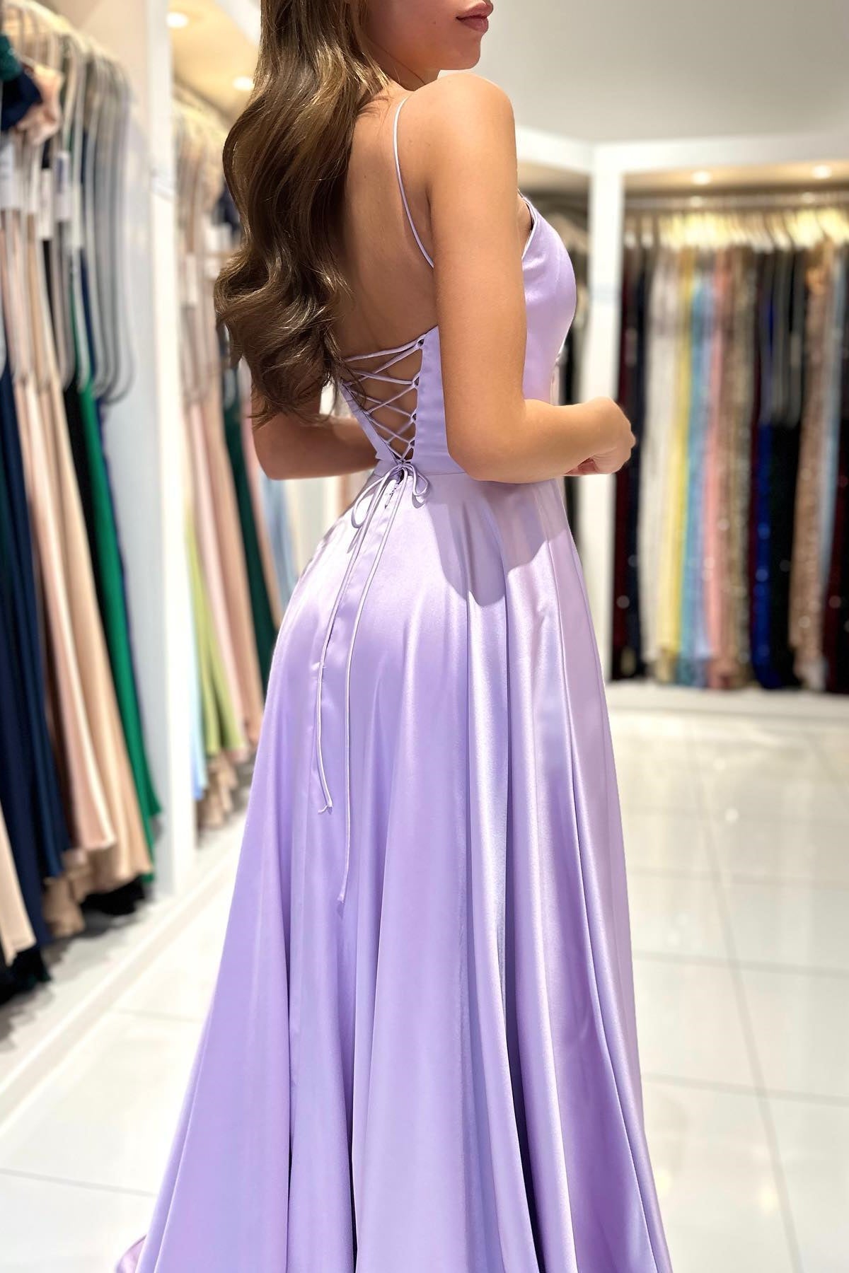 Gorgeous Lilac Spaghetti-Straps A-line Prom Dress On Sale-BallBride