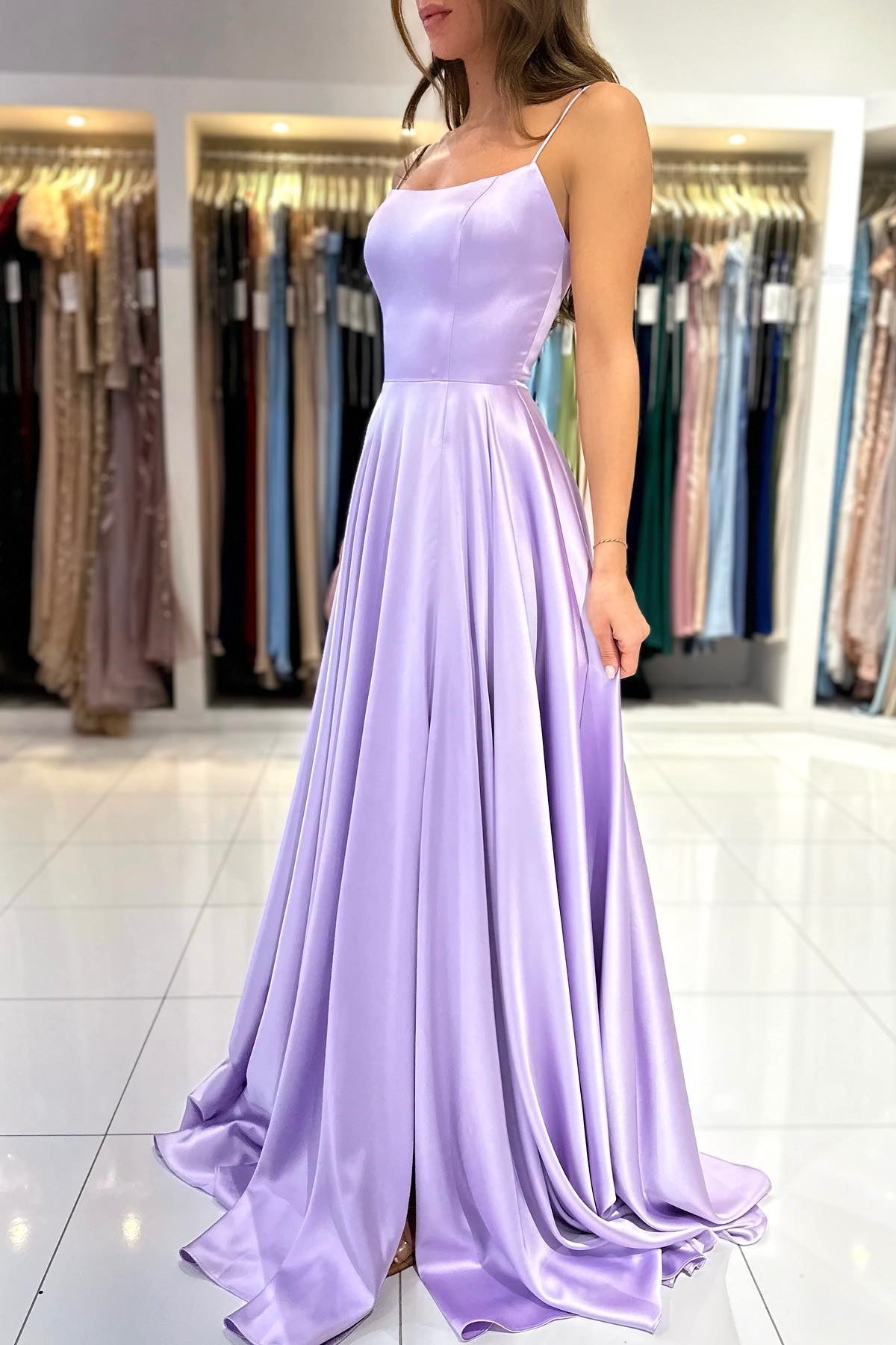 Gorgeous Lilac Spaghetti-Straps A-line Prom Dress On Sale-BallBride