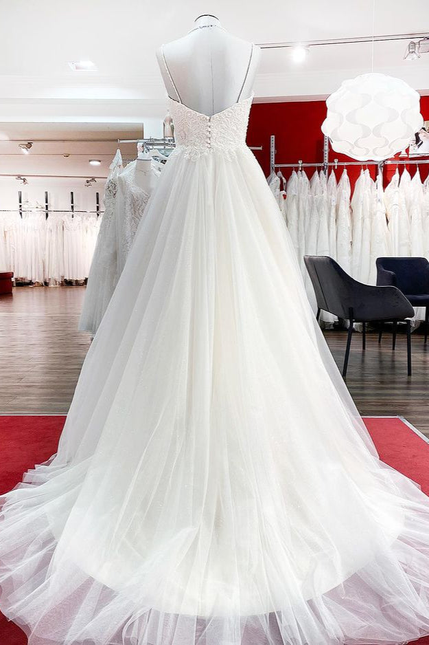 Gorgeous Long A-line Sweetheart Wedding Dress with Tulle Lace-BallBride