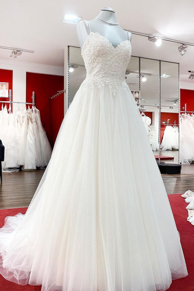 Gorgeous Long A-line Sweetheart Wedding Dress with Tulle Lace-BallBride