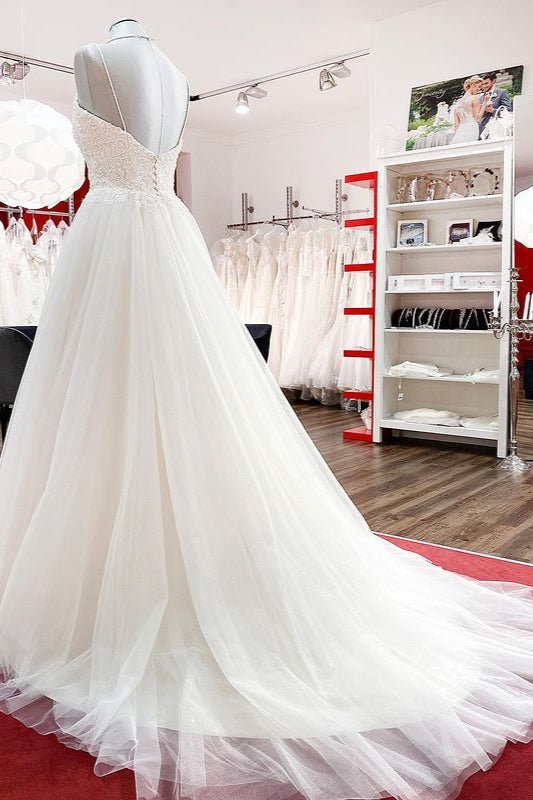 Gorgeous Long A-line Sweetheart Wedding Dress with Tulle Lace-BallBride