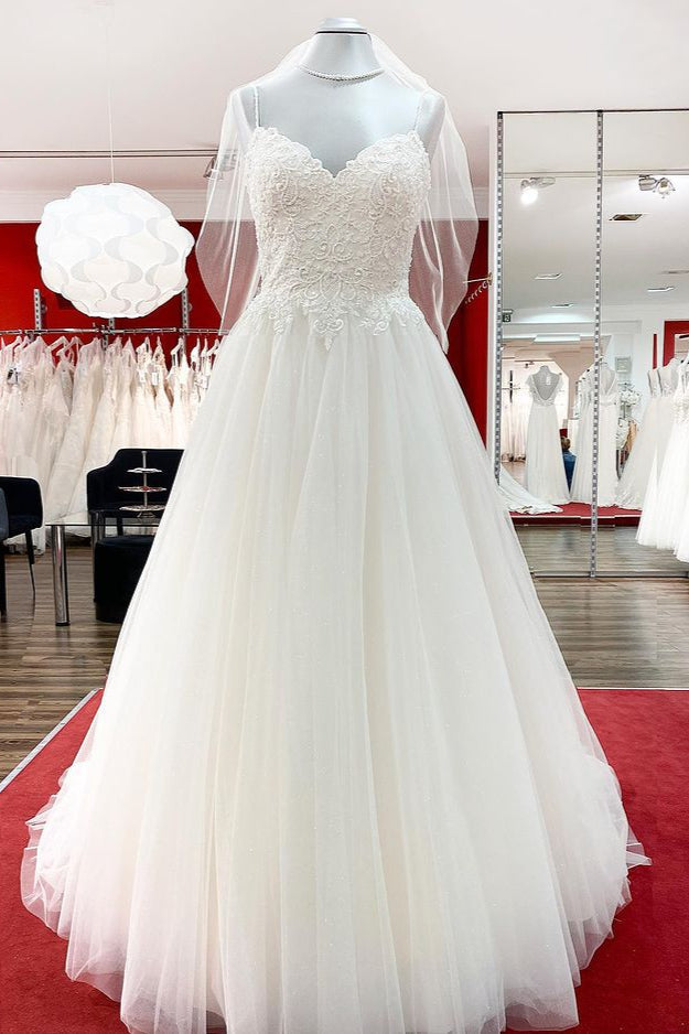 Gorgeous Long A-line Sweetheart Wedding Dress with Tulle Lace-BallBride
