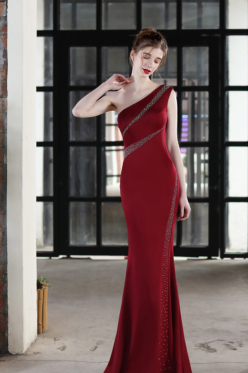 Gorgeous Long Mermaid Prom Dress with Beads and One Shoulder-BallBride