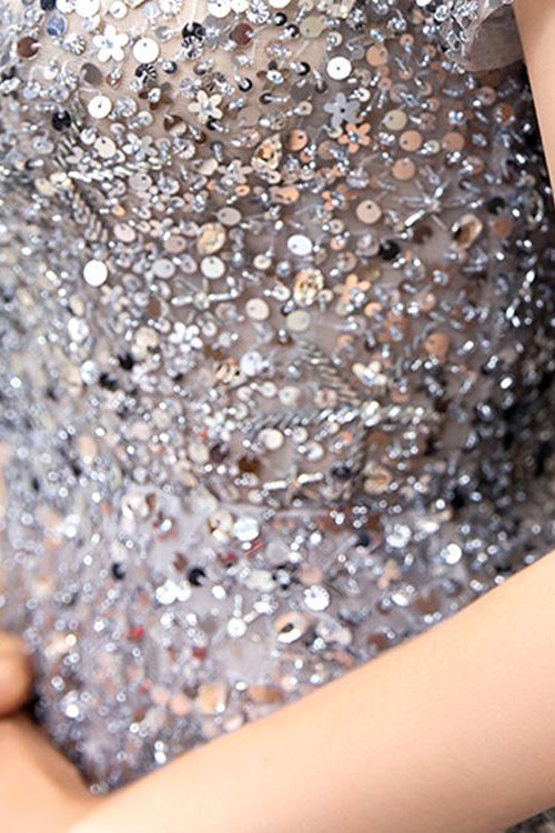 Gorgeous Long Prom Dress With Short Sleeves Sequins - Online-BallBride