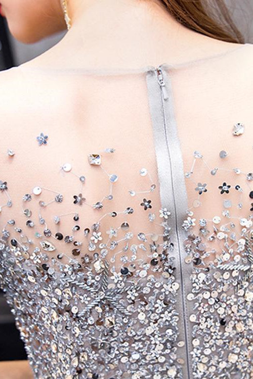 Gorgeous Long Prom Dress With Short Sleeves Sequins - Online-BallBride