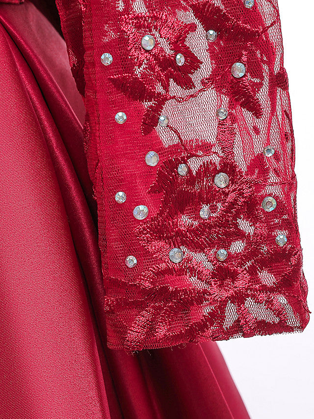 Gorgeous Long Sleeve Jewel Neck Flower Girl Dress with Tulle Satin Crystals and Lace Belt-BallBride