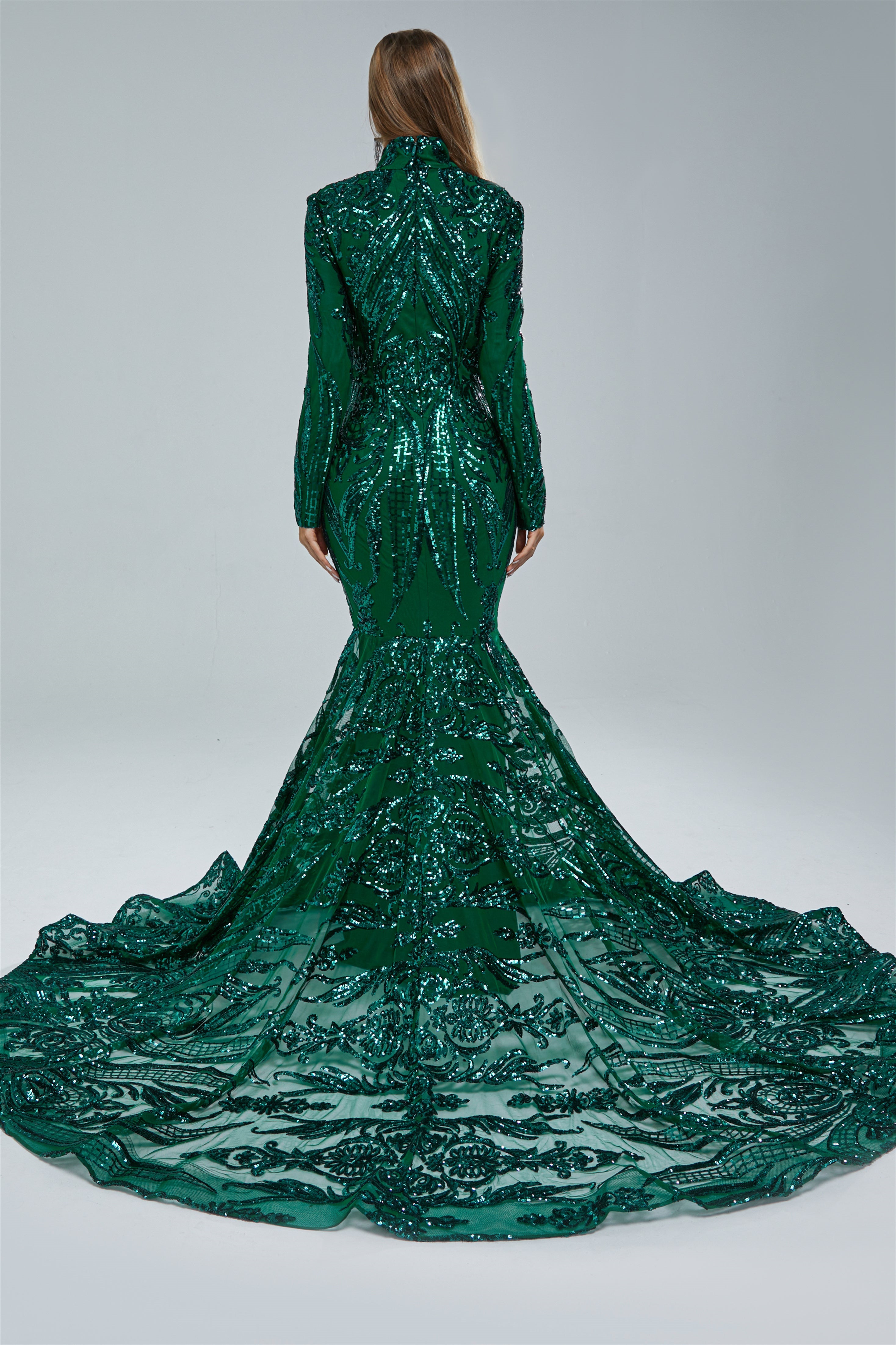 Gorgeous Long Sleeves Emerald Green Prom Dress Mermaid Sequins Long-BallBride