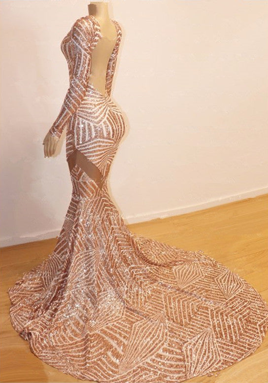 Gorgeous Long Sleeves V-Neck Prom Dress for Sale - Shimmering Sequins-BallBride