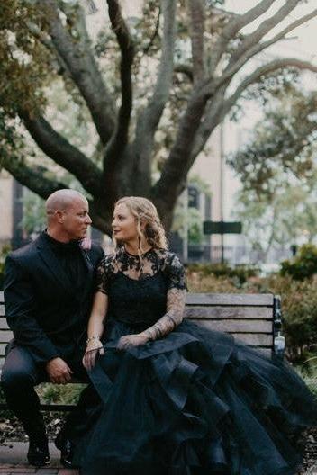 Gorgeous Long Tulle Lace Two Piece Wedding Dress With Short Sleeves-BallBride