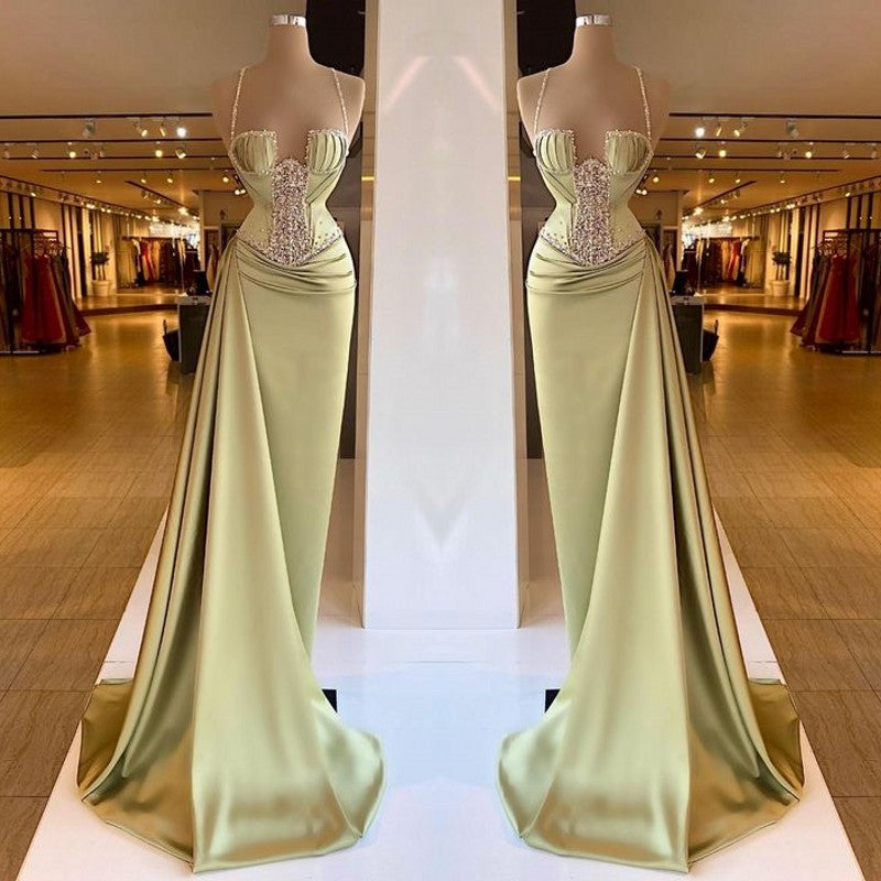 Gorgeous Mermaid Long Evening Dress with Beaded Spaghetti-Straps-BallBride