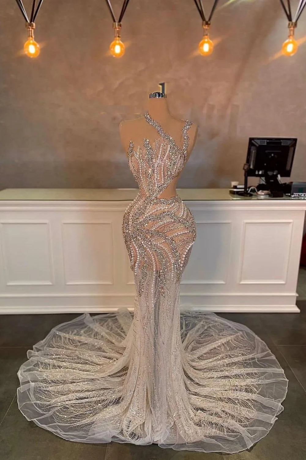 Gorgeous Mermaid Long Prom Dress with Rhinestones with Beads and Beadings-BallBride