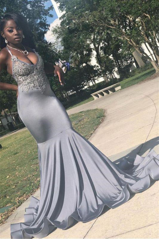 Gorgeous Mermaid Prom Dress with Spaghetti-Straps, Sleeveless, V-Neck and Appliques-BallBride