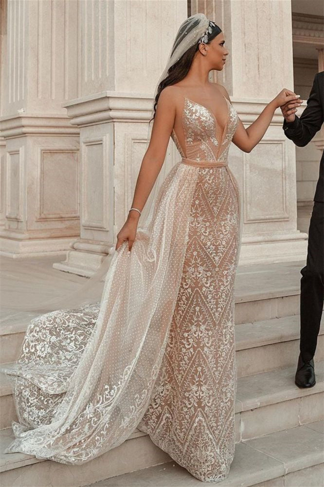 Gorgeous Mermaid Wedding Dress with Spaghetti-Strap Applique Ruffles-BallBride