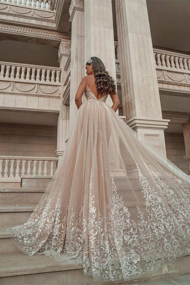 Gorgeous Mermaid Wedding Dress with Spaghetti-Strap Applique Ruffles-BallBride