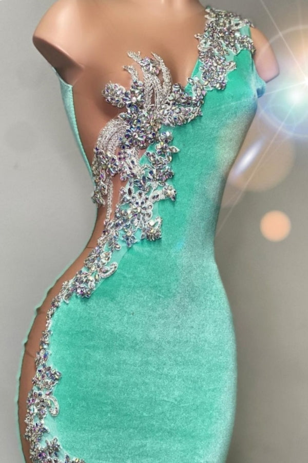 Gorgeous Mint Green Velvet Evening Dress - Mermaid Sleeveless Long Gown with Beads-BallBride