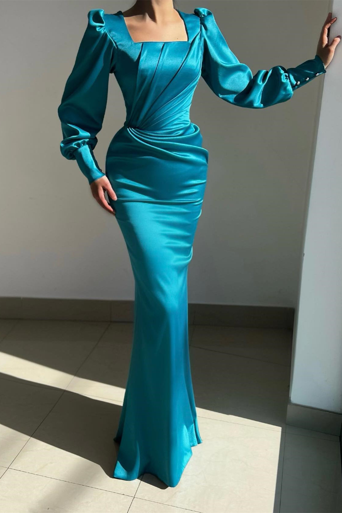 Gorgeous Ocean Blue Mermaid Prom Dress With Overskirt-BallBride