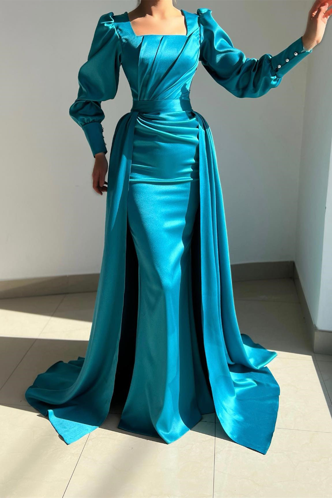 Gorgeous Ocean Blue Mermaid Prom Dress With Overskirt-BallBride