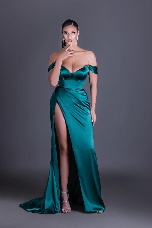 Gorgeous Off-the-Shoulder Evening Dresses - High Slit & On Sale!-BallBride