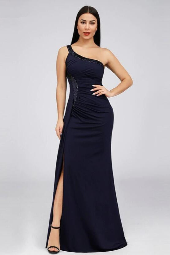 Gorgeous One Shoulder Mermaid Prom Dress with Sequins and Slit-BallBride